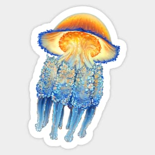 Glowing blue orange jellyfish illustration Sticker